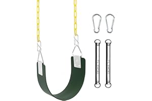 GAMKII Swing Set Seat with Metal Triangle Ring & 66Inch Anti-Rust Chains, Swing Replacement Accessories with Snap Hooks & Hanging Straps, Support 300lb for Kids & Adults, Outdoors Backyard Playground- Green