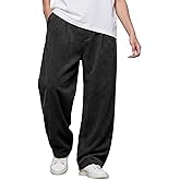 Mens Baggy Corduroy Pants Vintage Casual Pants for Men with Belt Loop