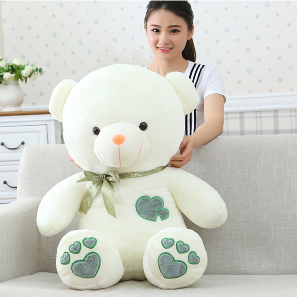 YXCSELL 2 FT 24 Inches White Cute Soft Plush Stuffed Animals Giant Teddy Bear Toys with Heart Shaped Green Embroidery Perfect Gift for Children and Adults