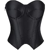 VEENDEO Women's Steampunk Gothic Elegant Strapless Lace Up Corset Bustier Bra Lingerie Side Zipper Burlesque Vintage