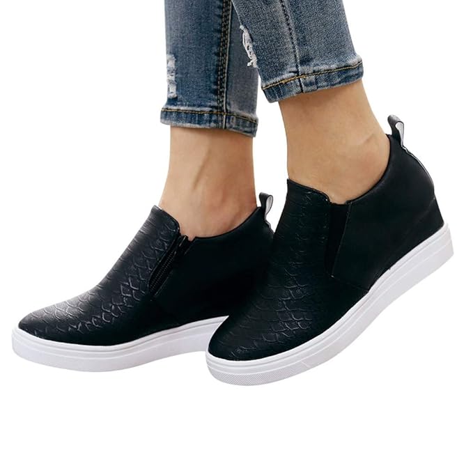  Womens Flat Sneakerscasual Solid Zipper Single