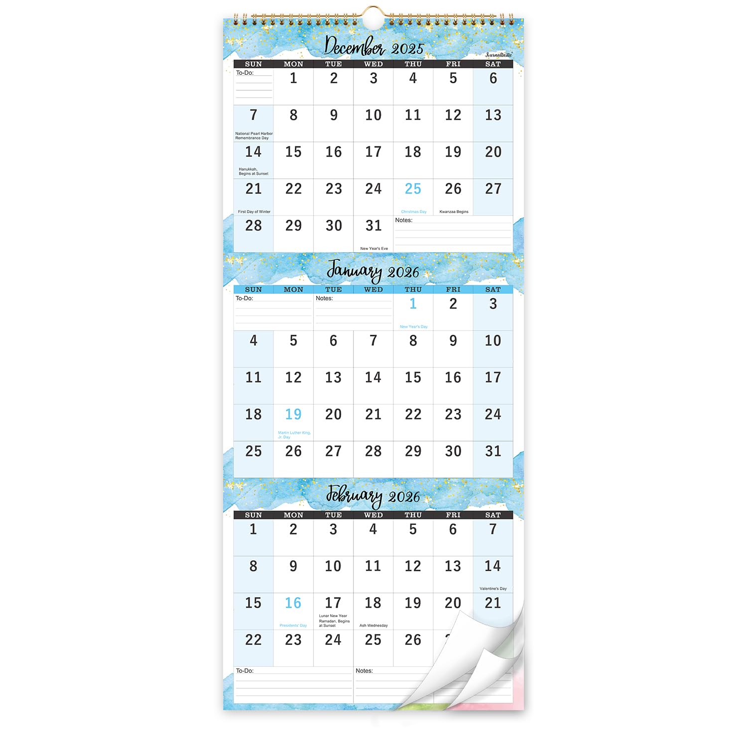 Photo 1 of 2026 Calendar - 2026 Wall Calendar 3 Month Display (Folded in a Month), Jan. 2026 - Dec. 2026, 11" x 26", 3 Month Calendar Vertical with Thick Paper, Perfect for Organizing & Planning