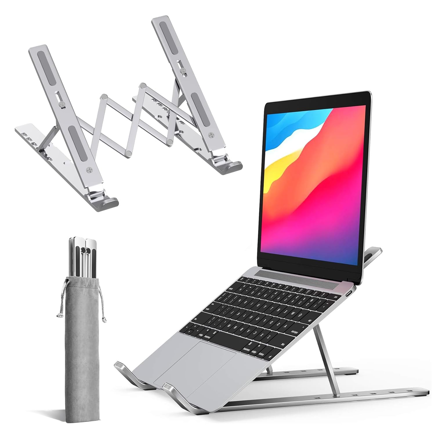 Roe Tenpo Adjustable Laptop Stand for Desk, 6-Angle Laptop Riser Portable Laptop Holder, Air-Ventilated Cooling Notebook Stand for Compatible with MacBook Air, Pro, Dell 10-15.6” (Silver Upgraded)