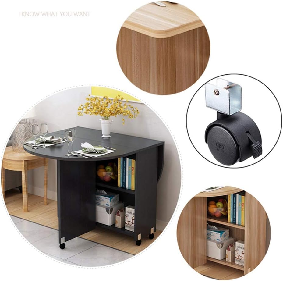 CXF- Tables Round Folding Table with Pulleys, Mobile Dining Table Home Office Furniture and Drawer Lockers (Color : Black)