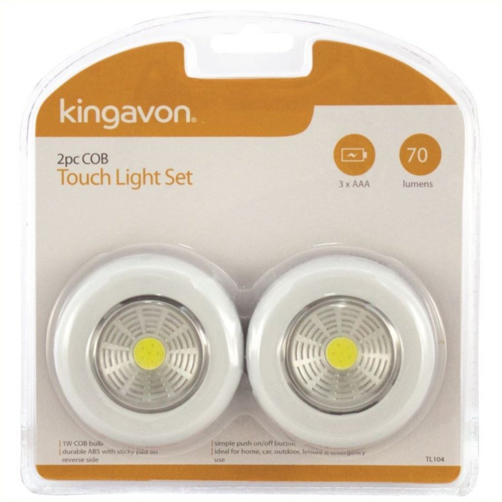 Kingavon BB-TL104 2 PCE COB Touch Light Set, White