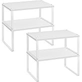 SONGMICS Spice Racks, Set of 4 Metal Cabinet Shelf Organizers, Countertop Organizers, Shelf Risers, Stackable, Expandable, White UKCS006W01