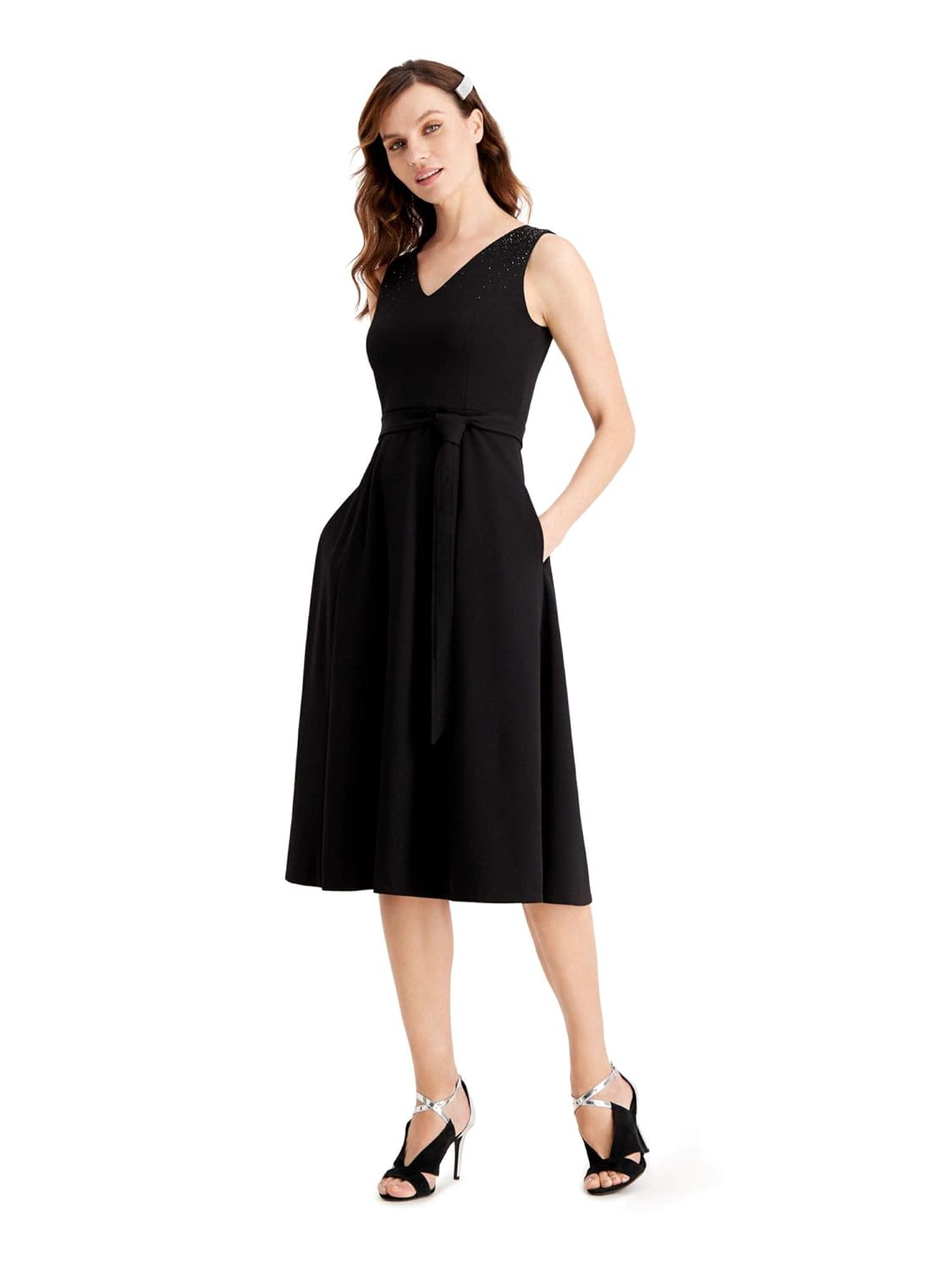 Buy Calvin Klein Self Tie Belted Midi Dress w/Embellished Shoulder