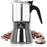 LAOION Stovetop Espresso Maker, 6Cup 240ml Moka Pot, Cuban Coffee Maker | Crystal Glass-top &amp; Stainless Steel Coffee Maker Mocha Pot, Greca De Cafe, Cuban and Italian Coffee Maker for Cafetera Cubana