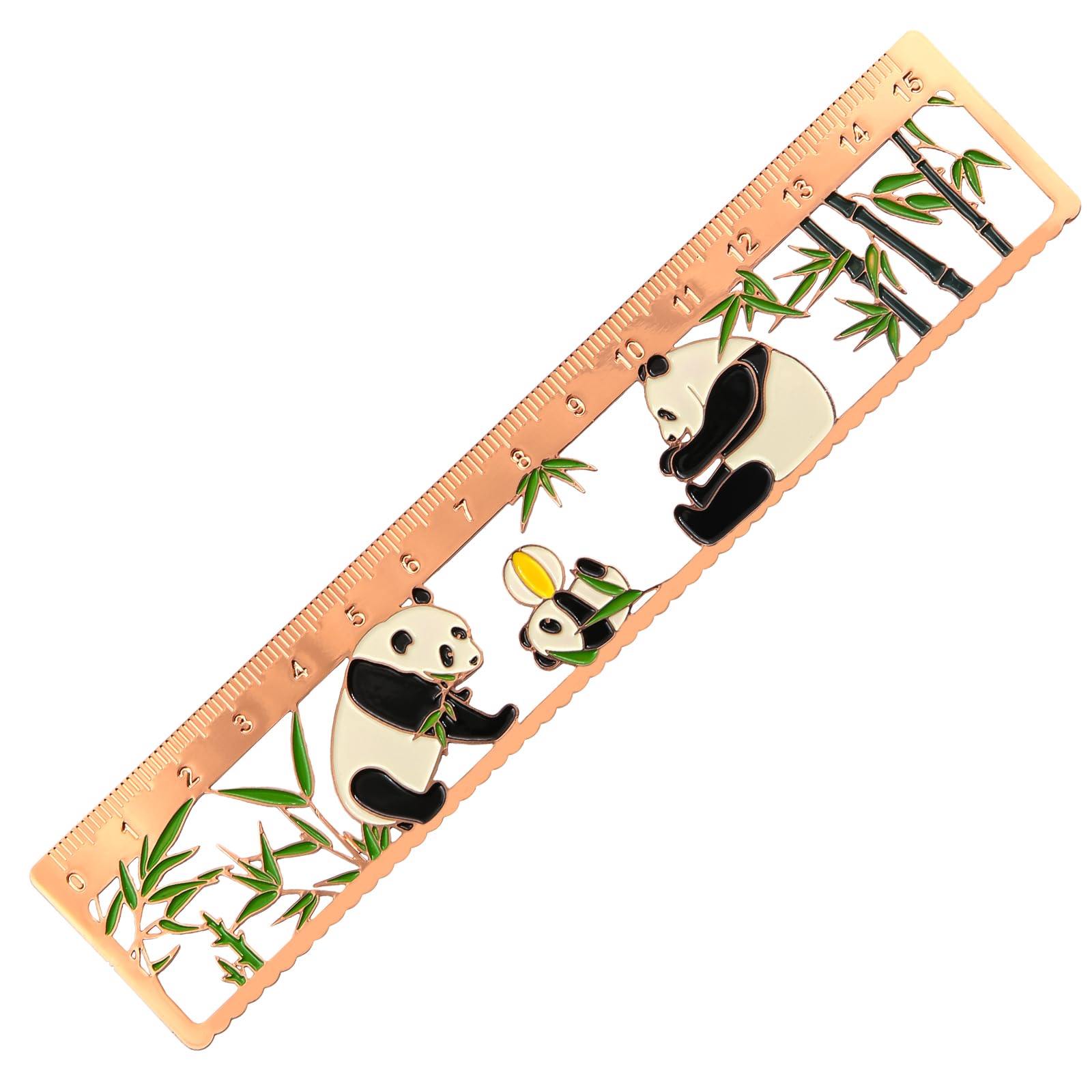 Rose Gold Panda Metal Ruler,15cm Cute Chinese Panda Bear Bamboo Hollow Straight Edge Ruler Bookmarks Measuring Tool for Math Kid Student Bullet Journal Reading Drawing School Office Accessories