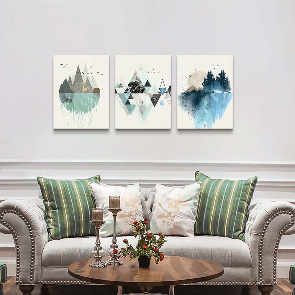 Abstract Mountain in Daytime Canvas Prints Wall Art Paintings Abstract Geometry Wall Artworks Pictures for Living Room Bedroom Decoration 20”X28” /piece, 3 Panels Home bathroom Wall decor posters