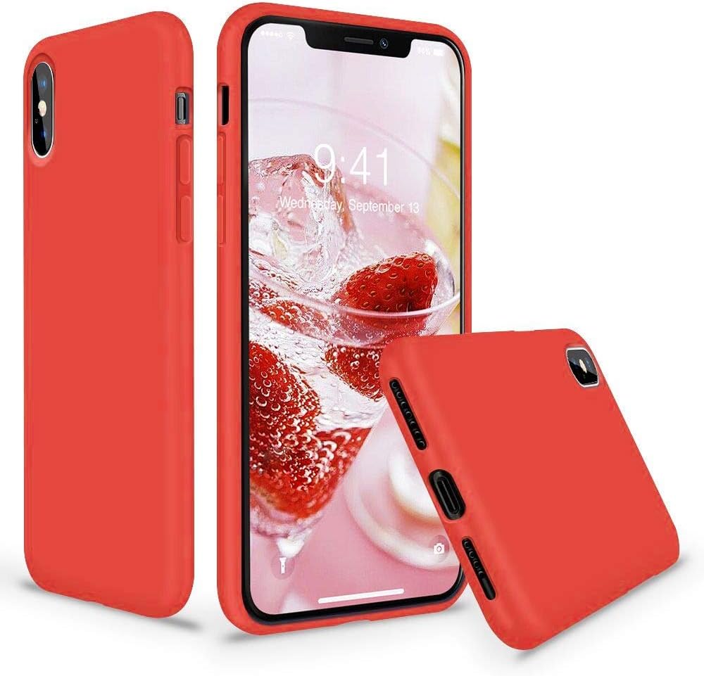 Vooiifor iPhone X/Xs Case, Soft Silicone Gel Rubber Bumper Microfiber Lining with Shockproof Full-Body Protective, Red