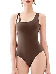 REORIA Women's Asymmetrical Shoulder Strap Bodysuit