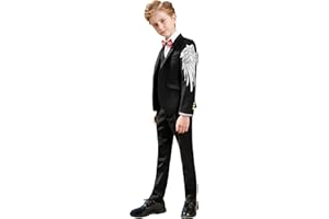 Marvelous World Boys 4-Piece Stylish Formal Tuxedo Suit Set, Suit Jacket, Pants, Vest, and Bow Tie