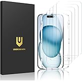 UNBREAKcable 4-Pack Screen Protector for iPhone 15, Tempered Glass | 9H Hardness | Double Shatterproof | 99.99% HD Clear | Case Friendly | Easy Installation Frame | For 6.1 inch iPhone