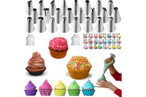 Cake Decorating Kit Supplies |Tips-24 Numbered Stainless Steel Piping Tips Couplers with Pattern Chart, EBook & Other Icing P