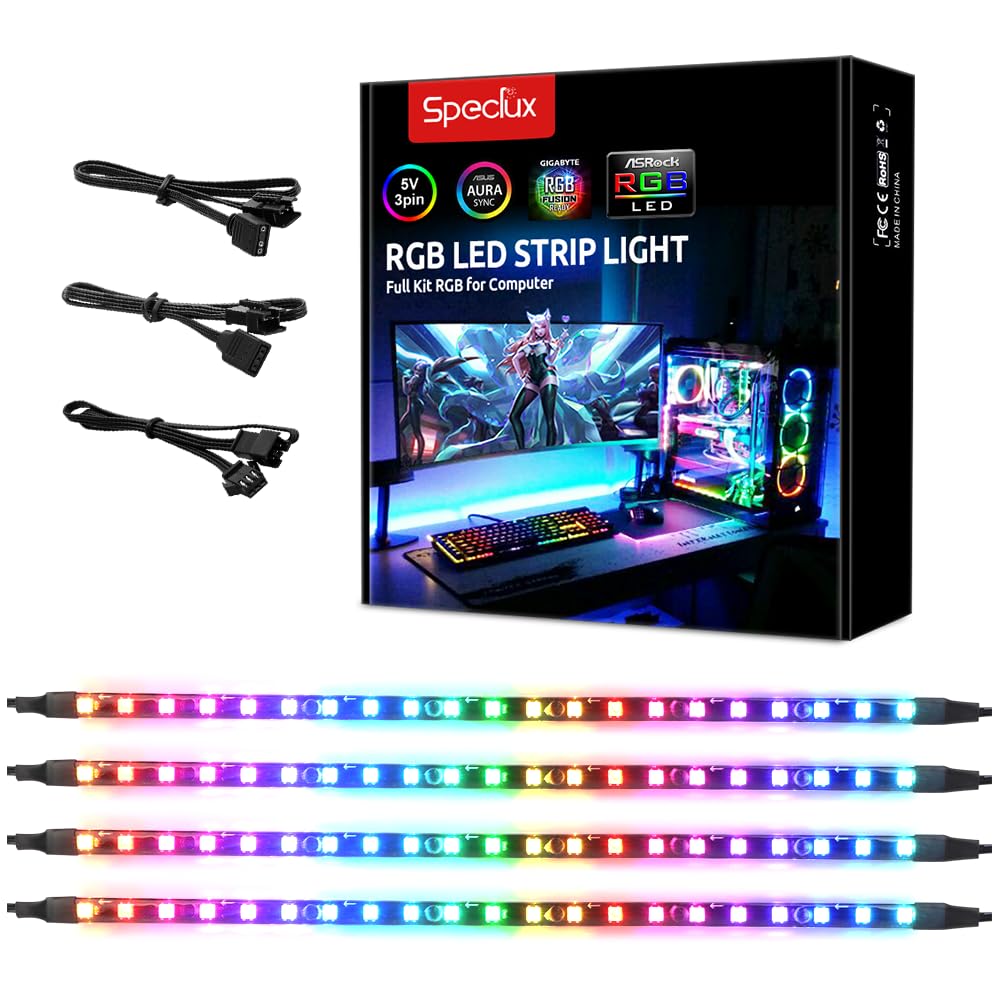 Speclux LED Strips Light, Magnetic Rainbow PC Case Lights, Digital Addressable RGB Strips, WS2812B, 5V 3-Pin LED Header, Compatible with ASUS Aura SYNC, Gigabyte ARGB
