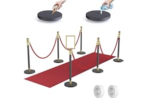 kaiyomi 6Pcs Stanchions Posts Velvet Ropes with Red Carpet and Sign Frame, Water or Sand-Fillable Base, Suitable for 8.5" x 11" A4 Paper Size Sign Frame for Red Carpet Party Decoration (Black&Golden)