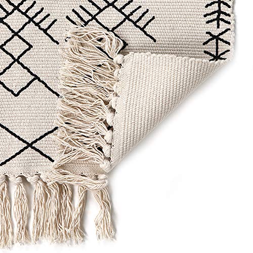 Boho Rug Runner 2' x 3', Black White Bathroom Rug, Farmhouse Cotton