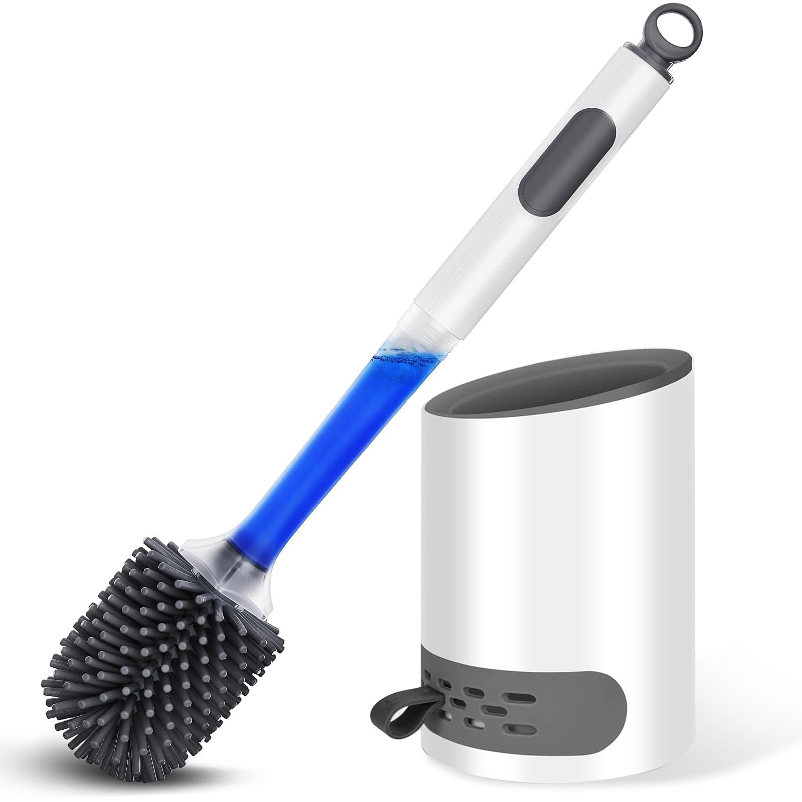 HIYAA Silicone, Toilet Cleaning Brush with Quick Drying Holder and No-Slip Handle for Bathroom, 1 Pack, White-New 1PC, Normall