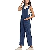 VOHOTO Womens High Roller Denim Jumpsuit Baggy Loose Fit Jean Overalls Adjustable Straps Sleeveless Jumpers with Pockets