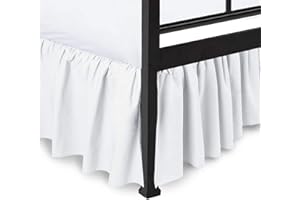 SHREEM LINEN Ruffled Bed Skirt with Split Corners - White, Twin BedSkirt, Gathered Style Easy Fit up to 15 Inch Drop, with Platform Three Sided Coverage Dust Ruffle Bed Skirts (White Twin)