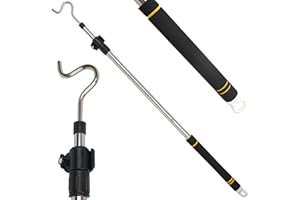 Frebuta Clothes Hook Pole Heavy Duty, 36" to 65" Long Research Pole with Hook Sponge Long Handle Telescoping Pole Stainless Steel Tube S Hook Closet for Reaching Extending Rod Hang High Area Top