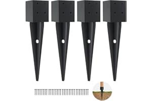 XIHUWZ 4 Pcs 4x4 Fence Post Anchor Ground Spike16(Inner Size 3.6"x3.6") Black Powder Coated–Mailbox Post Anchors, for Deck,Fence,Railing,Mailbox..