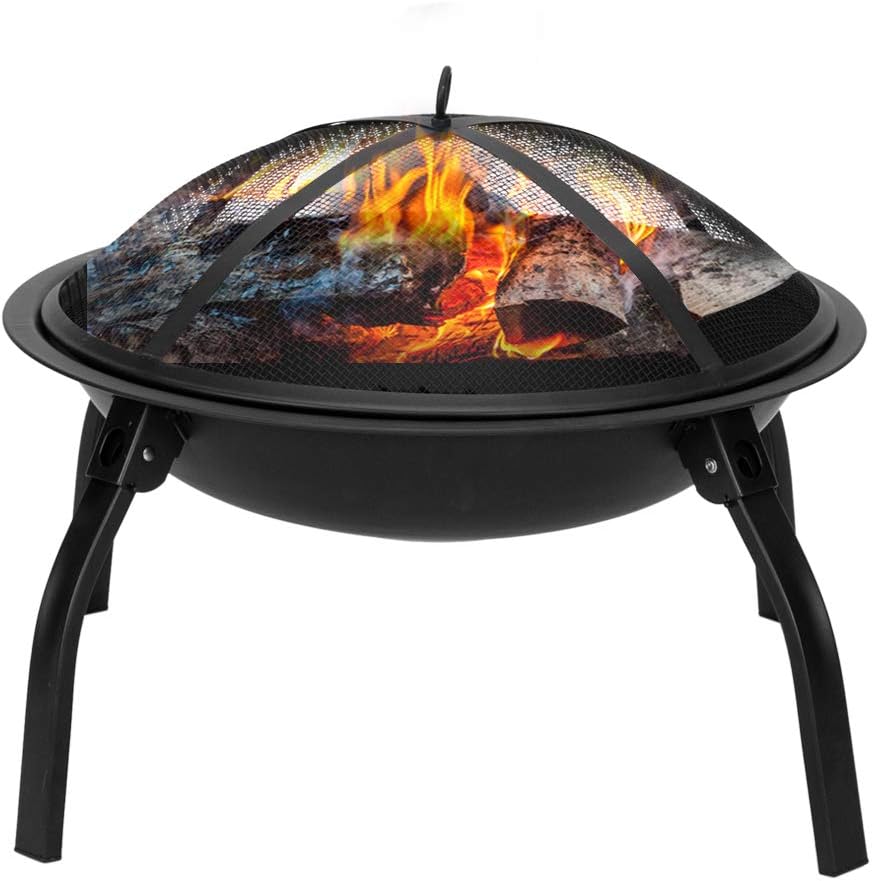Outdoor Fire Pit, 22" Portable Folding Round Bonfire Wood