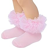 Zando Toddler Ruffle Socks for Girls 1-10 Years - Cotton Tutu Socks with Puffly Lace Frilly Edge Cute for Photos