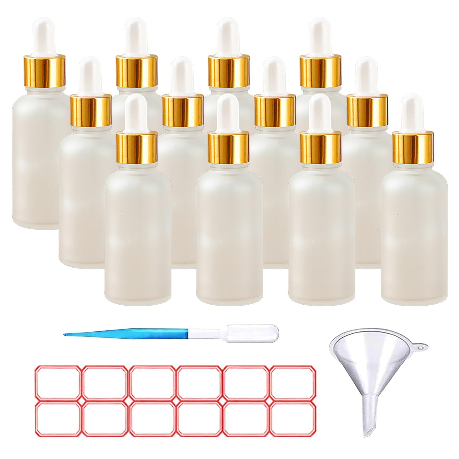TUAKIMCE 12PC 30ml Frosted Clear Glass Dropper Bottles Refillable Sample Container Dropper Bottles for Storage Essential Oils, Perfumes, Cosmetics Empty Eye Dropper Bottle with Pipettes