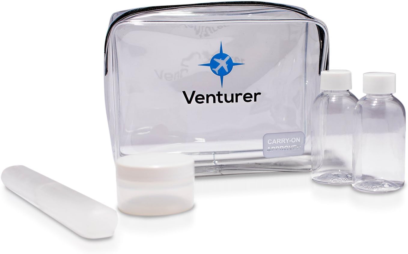 Venturer TSA Compliant Travel Container Kit | Quart-size Bag, Toothbrush Cover and Travel-size Bottles (3oz) Included