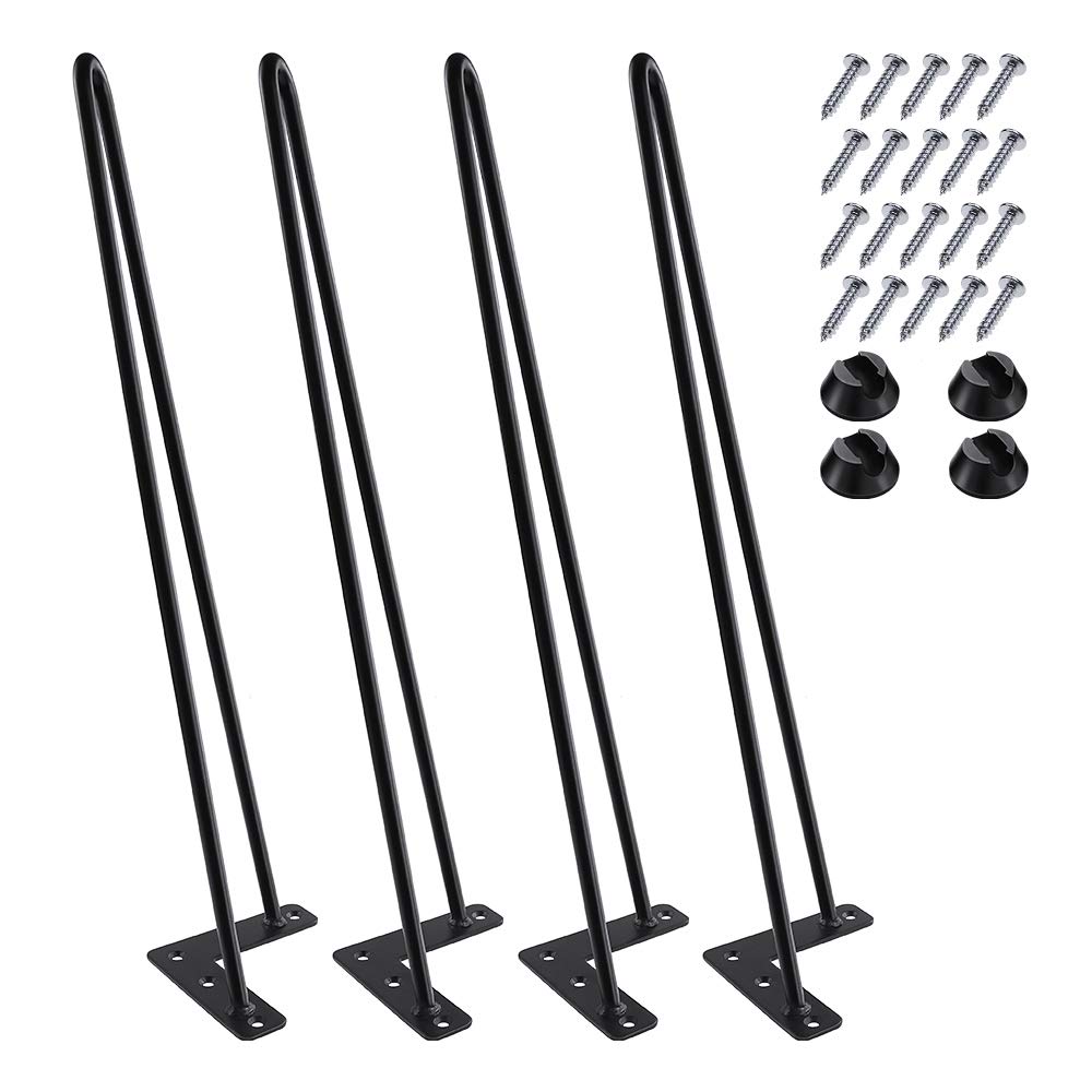 MSOBAIW 20" Hairpin Legs Set of 4, DIY Metal Table Furniture Legs Ideal for Dining Table, Desk, 3/8" Diameter Mid Century Modern Style (20", Black)
