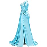 One Shoulder Satin Prom Dresses Beaded Formal Dress Mermaid Evening Party Dress
