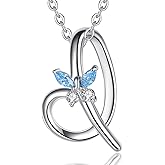 EUDORA Sterling Silver Butterfly Initial Necklaces for Women, Elegant Letter Neckles Personalized Gift for Mother, Sister, Daughter, 18 inch Chai