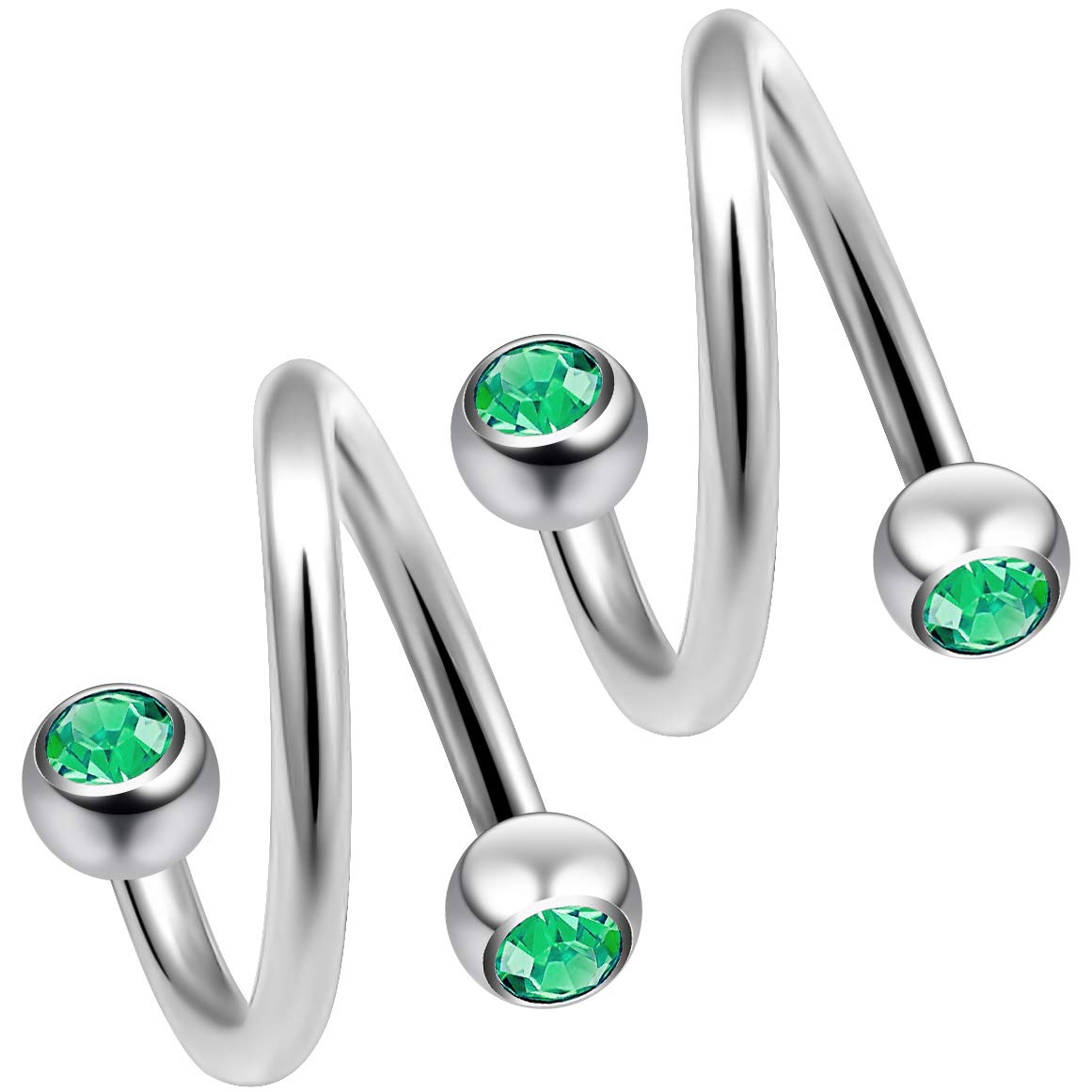 2pc Twisted Barbell 1.2mm 16g Piercing Earrings Helix Cartilage Twist 316LVM Surgical Steel Daith Spiral Navel Bar Banana Button Ring Navel Gauge Twister Body Jewellery Emerald Crystal 8mm