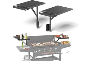 TRYBUY Upper Side Shelf with Griddle Caddy for Blackstone 36″/28″/28XL Griddles, Large Griddle Side Table with Bottle Holder for Easy Access, Blackstone Grill Accessories, Black (2 Pack)