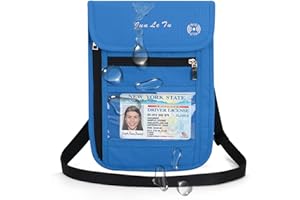 ROOSALANCE Passport Holder for Travel, RFID Passport Wallet with Visual Window Design, Multifunctional Document Organizer, Waterproof Travel Pouch Neck Wallet for Men and Women, Blue