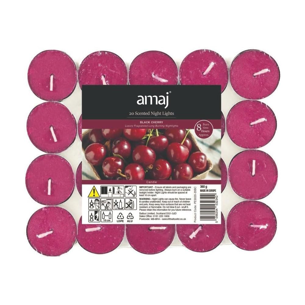 OnlineStreet Scented Tealight Votive Candles Pack - Wax Tarts in Different Assorted Refreshing Fragrances with 8 Hours Burning Time (Black Cherry - Pack of 20)