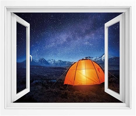 Amazon 夜 絵画風 Pvc壁紙ポスター 90x60 Cm 屋外を探索する星の休日の冒険の完全な夜空の下でキャンプテント ポスター ステッカー 壁紙風景画 壁飾り絵ブルーオレンジ ウォールステッカー オンライン通販
