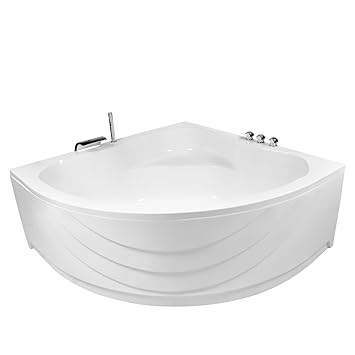 AQUADE Badewanne 140 x 140 extra stabile Eckbadewanne mit Untergestell 140x140 cm Modell: Kassel + Armatur