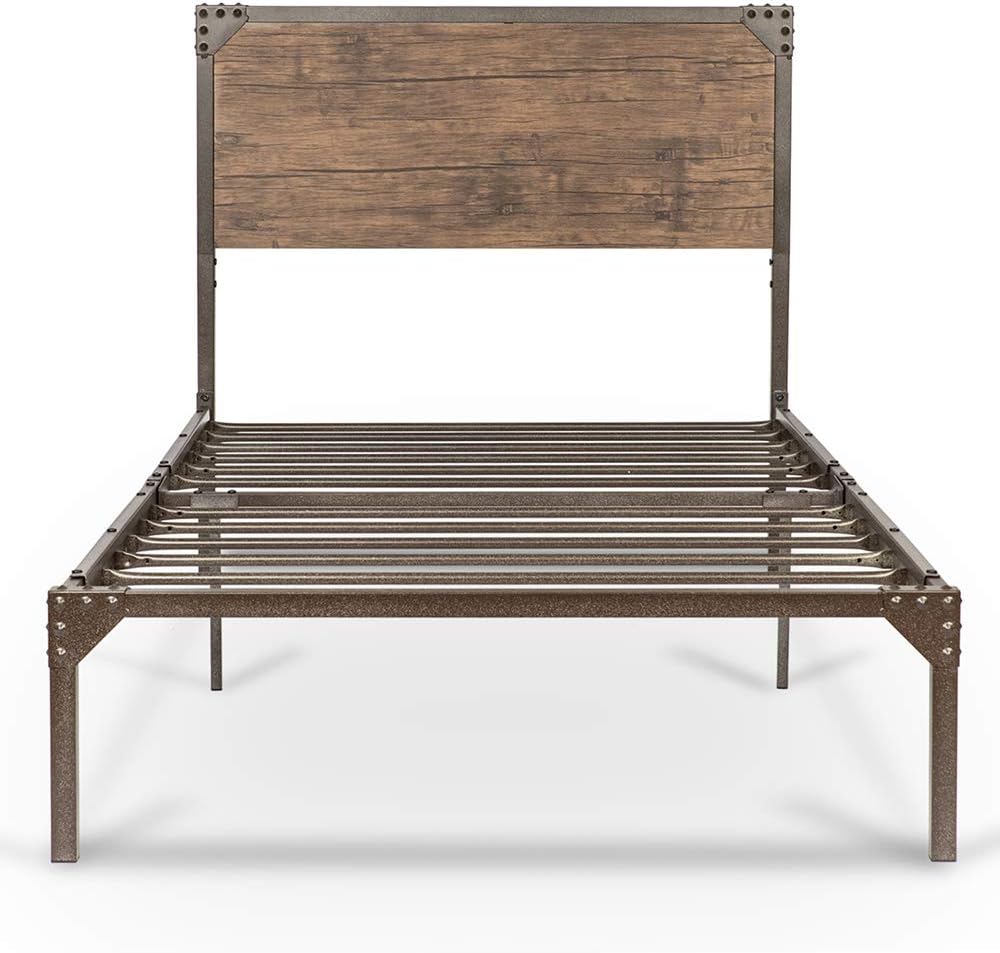 Twin Size Metal Bed Frame/Platform Bed with Wood Headboard/Box Spring Optional/Easy Assembly