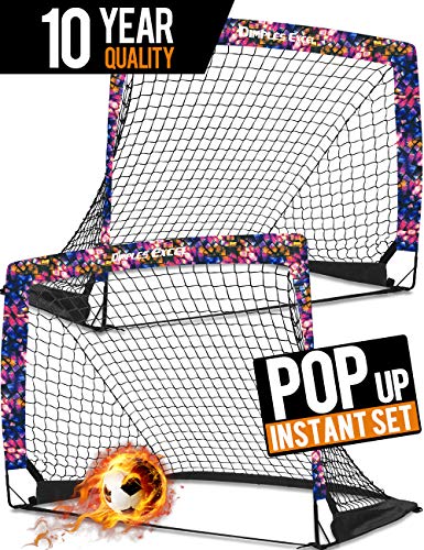 Dimples Excel Soccer Goal Pop up Soccer Goal Backyard for Kids Mini Soccer Goal Portable Foldable Football Goal Net Garden Indoor Outdoor, 2 Set