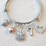 7th BIRTHDAY GIRL BRACELET, 7th Birthday Charm Bracelet, 7 Year Old Daughter Birthday Gift Idea, Girls Seventh Birthday Gift, 7 Year Old Girl Birthday Bracelet
