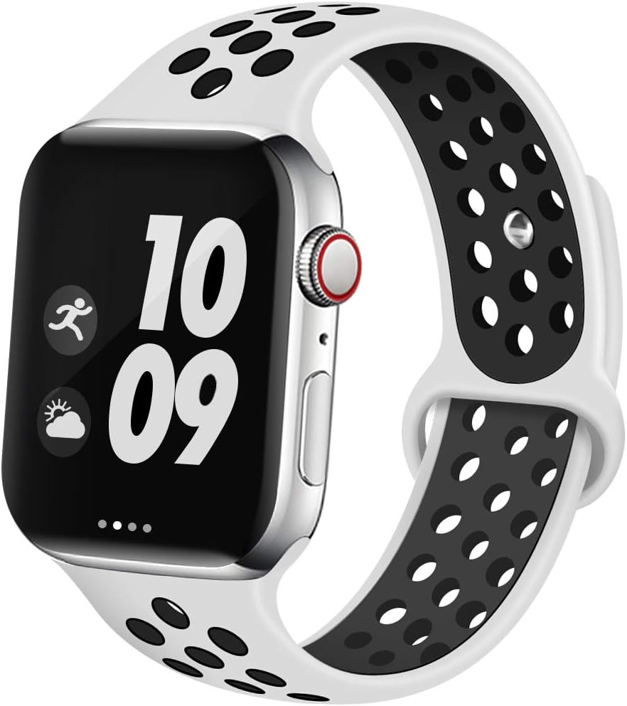 EXCHAR Sport Band Compatible With Apple Watch Band 44mm Series 5/4 Breathable Soft Silicone Replacement Wristband Women And Men For iWatch 42mm Series 3/2/1 Nike+ All Various Styles M/L Platinum black