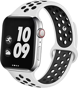 EXCHAR Sport Band Compatible With Apple Watch Band 44mm Series 5/4 Breathable Soft Silicone Replacement Wristband Women And Men For iWatch 42mm Series 3/2/1 Nike+ All Various Styles M/L Platinum black