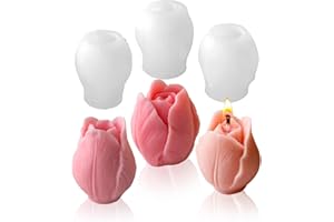 JDH SILICONE 3 PCS Tulip Flower Silicone Molds 3D Floral Resin Candle Soap Mold,Candle molds for Candle Making for DIY Resin Crafts,Cake Decoration,Flower Fondant & Home Decor Casting