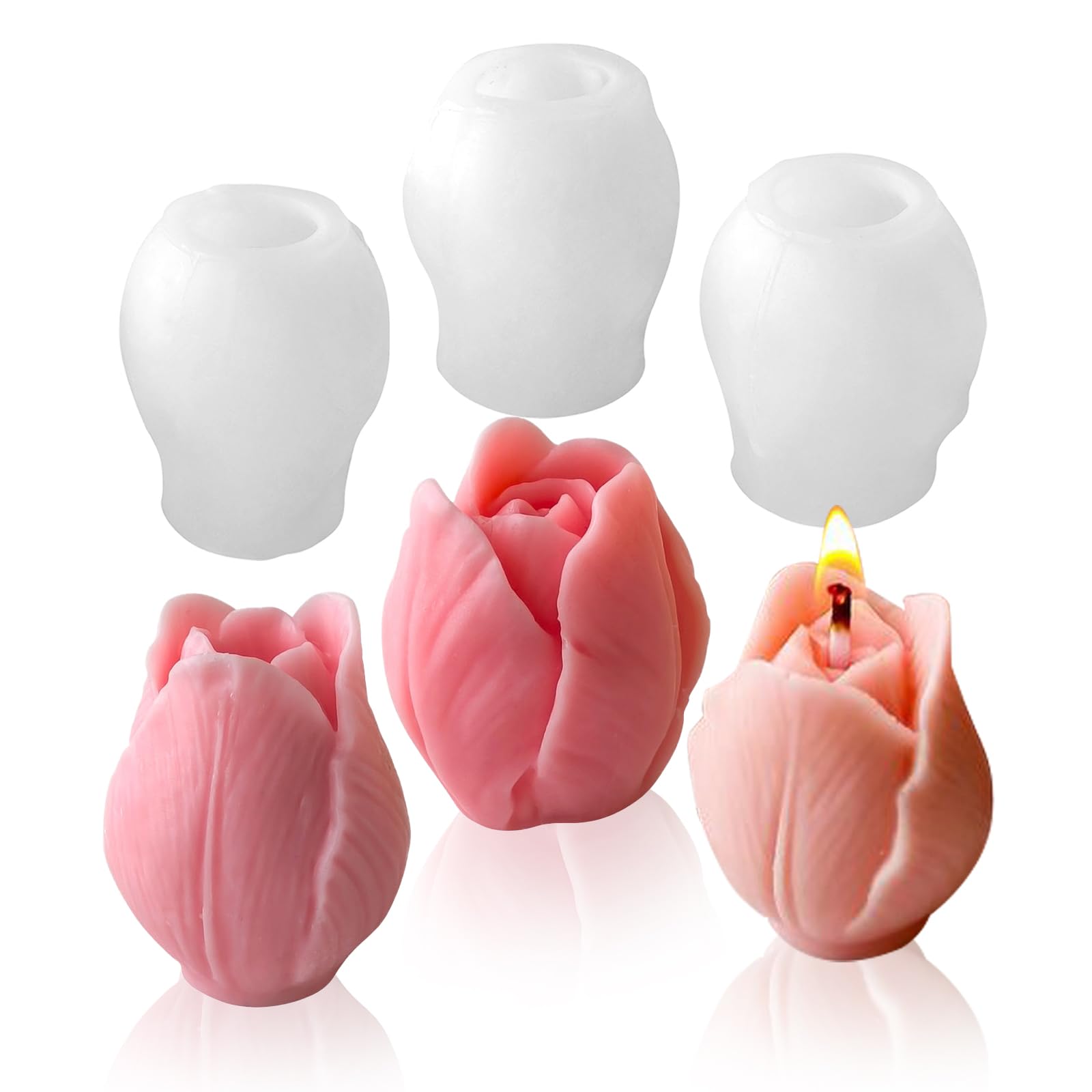 Photo 1 of JDH 3 PCS Tulip Flower Silicone Molds 3D Floral Resin Candle Soap Mold,Candle molds for Candle Making for DIY Resin Crafts,Cake Decoration,Flower Fondant & Home Decor Casting