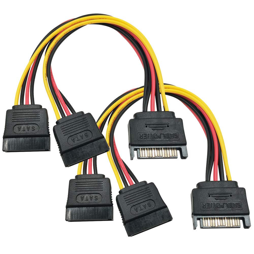 Yeung Qee SATA Power Y Splitter Cable 15 Pin Sata Male to 2 Sata Female Power Splitter Cable (2 Pack)