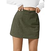 Wenrine Womens Corduroy Mini Skirt High Waisted Basic Casual A-line Short Skirts