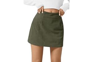 Wenrine Womens Corduroy Mini Skirt High Waisted Basic Casual A-line Short Fall Winter Skirts
